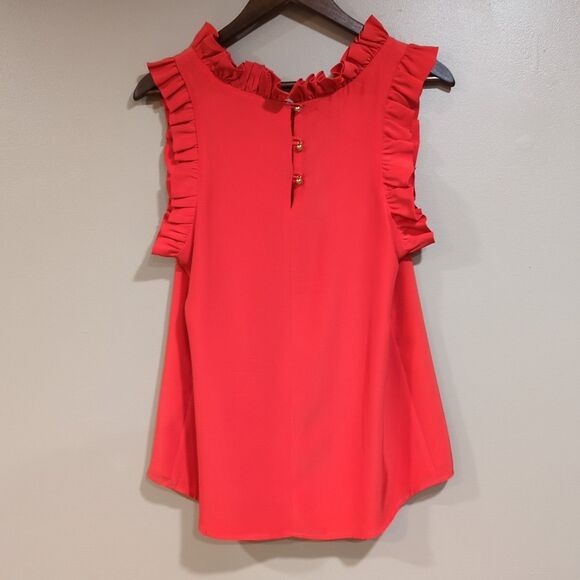 Britt Ryan 100% Silk Ruffle Tank Top Blouse Orange Sleeveless Office Womens M - Picture 3 of 10